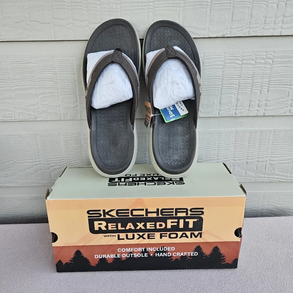 Skechers Silva Falco Thong Flip Flop Sandal Men 13 Brown Relaxed Fit Vegan